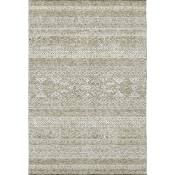 HomeRoots 5' X 8' Southwestern Khaki and Ivory Washable Area Rug - Durable, UV-Protected, Soft & Stylish 657421
