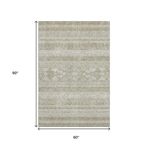 HomeRoots 5' X 8' Southwestern Khaki and Ivory Washable Area Rug - Durable, UV-Protected, Soft & Stylish 657421