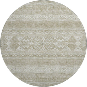 HomeRoots 8' Khaki and Ivory Southwestern Washable Round Rug – Durable, Stain-Resistant with UV Protection! 657422