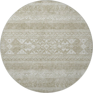 HomeRoots 8' Khaki and Ivory Southwestern Washable Round Rug – Durable, Stain-Resistant with UV Protection! 657422