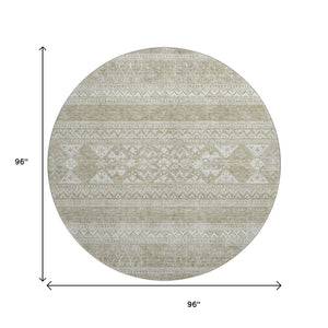 HomeRoots 8' Khaki and Ivory Southwestern Washable Round Rug – Durable, Stain-Resistant with UV Protection! 657422