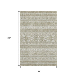 HomeRoots 8' X 10' Khaki and Ivory Southwestern Area Rug – Stylish, Durable, UV-Protected for High-Traffic Spaces 657423