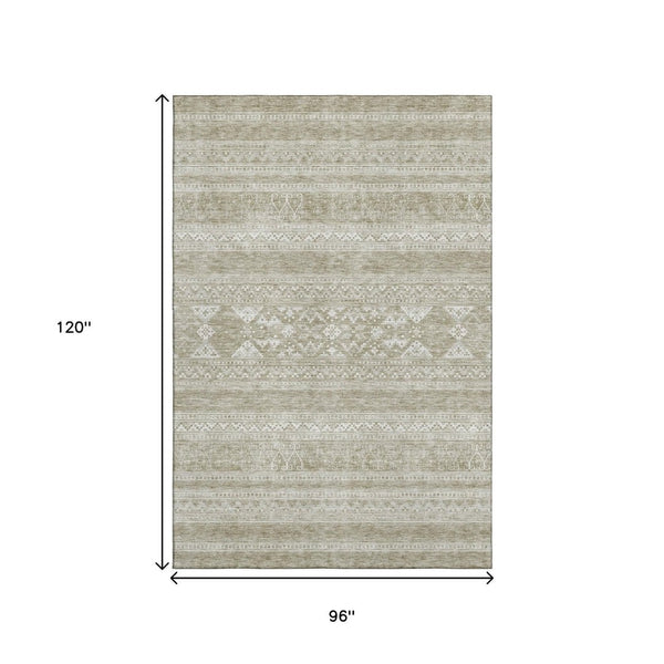 HomeRoots 8' X 10' Khaki and Ivory Southwestern Area Rug – Stylish, Durable, UV-Protected for High-Traffic Spaces 657423