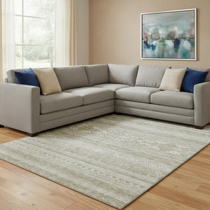 HomeRoots 8' X 10' Khaki and Ivory Southwestern Area Rug – Stylish, Durable, UV-Protected for High-Traffic Spaces 657423