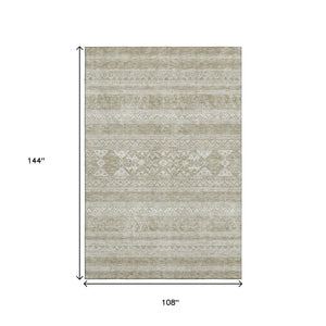 HomeRoots 9' X 12' Khaki & Ivory Southwestern Area Rug - Durable, Stain-Resistant, UV-Protected for Homes 657424