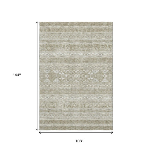 HomeRoots 9' X 12' Khaki & Ivory Southwestern Area Rug - Durable, Stain-Resistant, UV-Protected for Homes 657424
