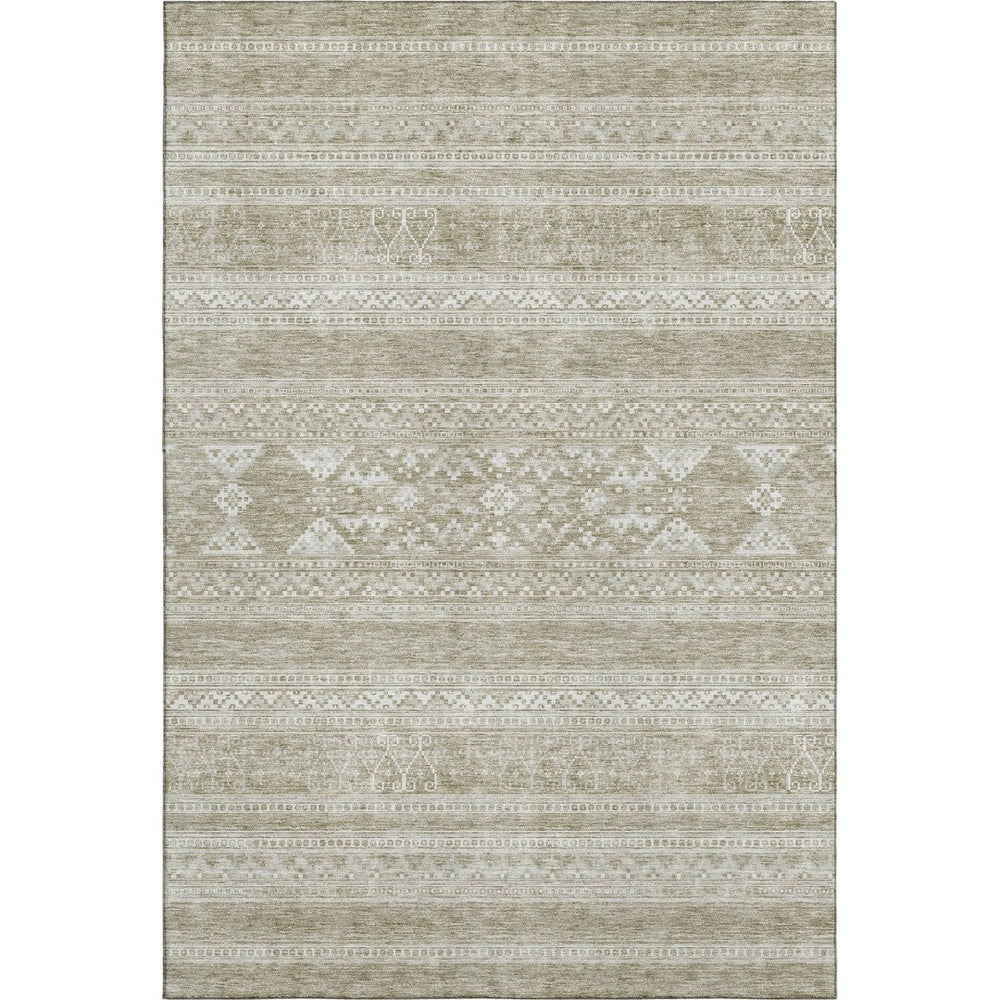 HomeRoots 9' X 12' Khaki & Ivory Southwestern Area Rug - Durable, Stain-Resistant, UV-Protected for Homes 657424