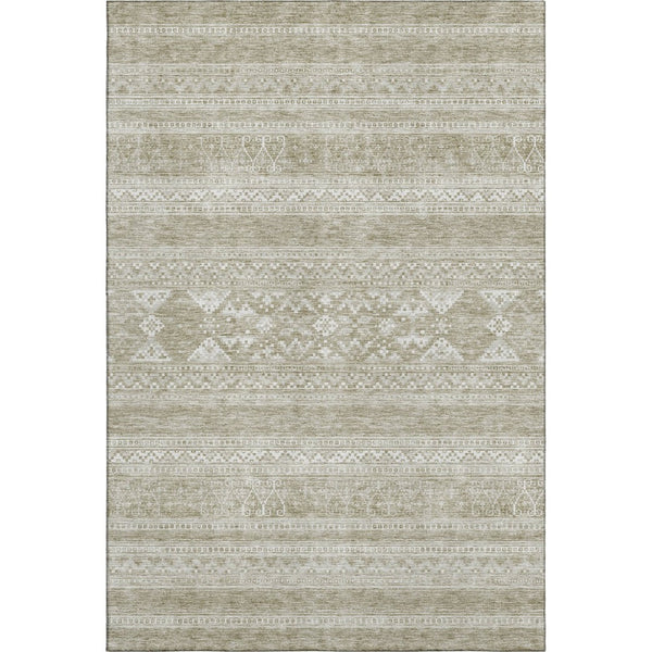 HomeRoots 9' X 12' Khaki & Ivory Southwestern Area Rug - Durable, Stain-Resistant, UV-Protected for Homes 657424