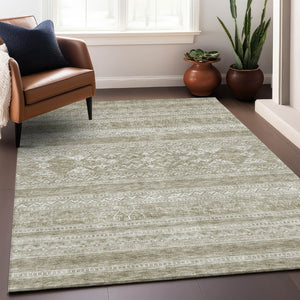 HomeRoots 9' X 12' Khaki & Ivory Southwestern Area Rug - Durable, Stain-Resistant, UV-Protected for Homes 657424