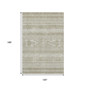 HomeRoots 10' X 14' Khaki & Ivory Southwestern Washable Area Rug – Stylish, Durable, UV-Protected for Homes 657425
