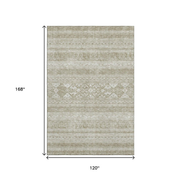 HomeRoots 10' X 14' Khaki & Ivory Southwestern Washable Area Rug – Stylish, Durable, UV-Protected for Homes 657425