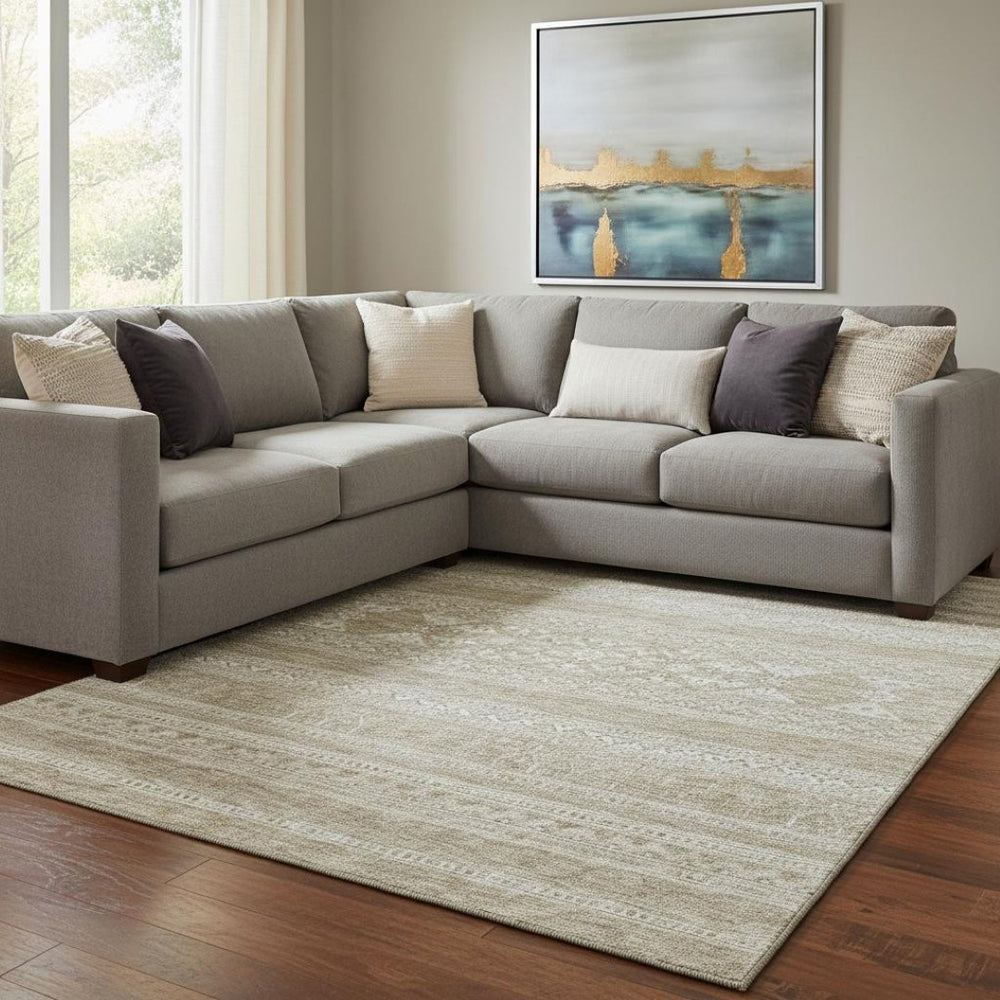HomeRoots 10' X 14' Khaki & Ivory Southwestern Washable Area Rug – Stylish, Durable, UV-Protected for Homes 657425