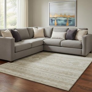 HomeRoots 10' X 14' Khaki & Ivory Southwestern Washable Area Rug – Stylish, Durable, UV-Protected for Homes 657425