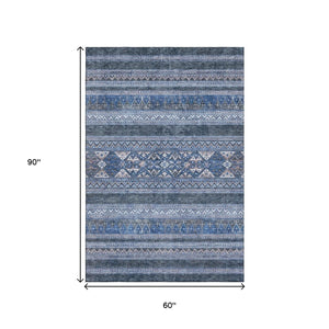 HomeRoots 5' X 8' Navy Blue & Ivory Southwestern Area Rug – Washable, UV Protected, Stain Resistant for Homes 657427