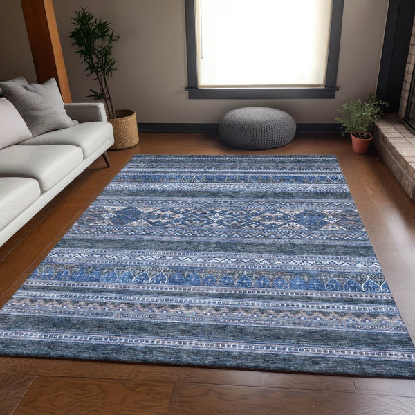 HomeRoots 5' X 8' Navy Blue & Ivory Southwestern Area Rug – Washable, UV Protected, Stain Resistant for Homes 657427