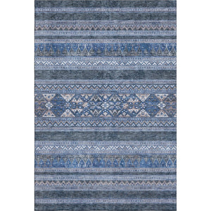 HomeRoots 5' X 8' Navy Blue & Ivory Southwestern Area Rug – Washable, UV Protected, Stain Resistant for Homes 657427