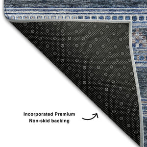 HomeRoots 5' X 8' Navy Blue & Ivory Southwestern Area Rug – Washable, UV Protected, Stain Resistant for Homes 657427