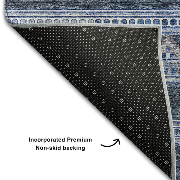 HomeRoots 5' X 8' Navy Blue & Ivory Southwestern Area Rug – Washable, UV Protected, Stain Resistant for Homes 657427
