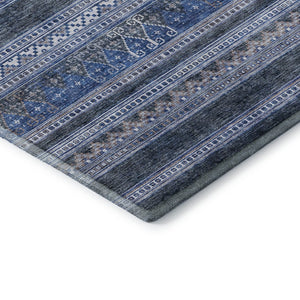 HomeRoots 5' X 8' Navy Blue & Ivory Southwestern Area Rug – Washable, UV Protected, Stain Resistant for Homes 657427