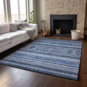 HomeRoots 5' X 8' Navy Blue & Ivory Southwestern Area Rug – Washable, UV Protected, Stain Resistant for Homes 657427