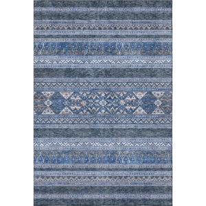 HomeRoots 9' X 12' Navy Blue & Ivory Southwestern Area Rug - Durable, Stain-Resistant, UV Protected & Washable! 657430
