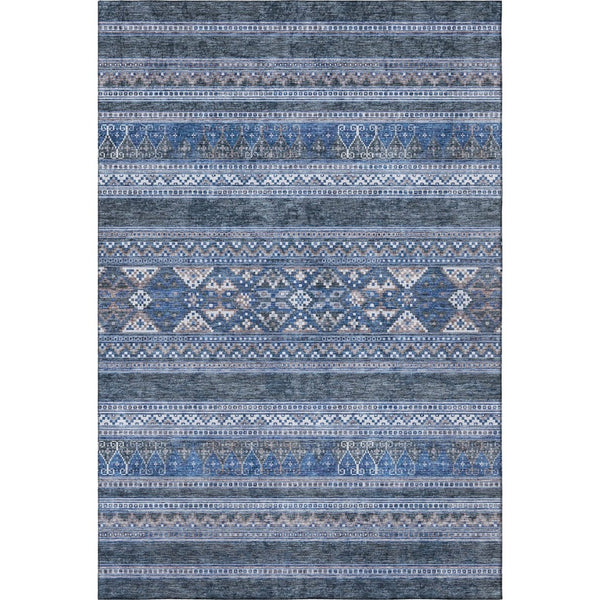 HomeRoots 9' X 12' Navy Blue & Ivory Southwestern Area Rug - Durable, Stain-Resistant, UV Protected & Washable! 657430