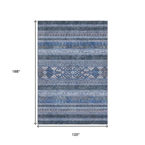 HomeRoots 10' X 14' Navy Blue & Ivory Southwestern Area Rug - Washable, UV-Protected, Durable & Stylish Design 657431