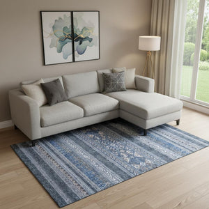 HomeRoots 10' X 14' Navy Blue & Ivory Southwestern Area Rug - Washable, UV-Protected, Durable & Stylish Design 657431