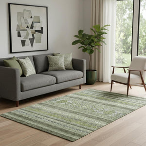 HomeRoots 5' X 8' Southwestern Area Rug in Olive Green, Gray & Ivory - Washable, UV-Protected, Stain-Resistant! 657433