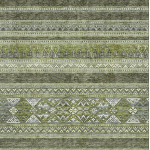 HomeRoots 5' X 8' Southwestern Area Rug in Olive Green, Gray & Ivory - Washable, UV-Protected, Stain-Resistant! 657433