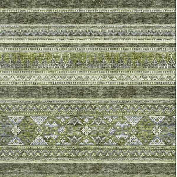 HomeRoots 5' X 8' Southwestern Area Rug in Olive Green, Gray & Ivory - Washable, UV-Protected, Stain-Resistant! 657433