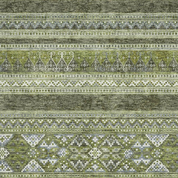 HomeRoots 8' X 10' Olive Green Gray Ivory Southwestern Area Rug - Durable, Washable, UV-Protected Design 657435