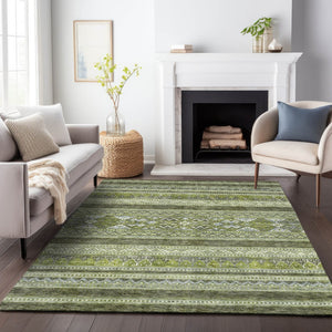 HomeRoots 8' X 10' Olive Green Gray Ivory Southwestern Area Rug - Durable, Washable, UV-Protected Design 657435