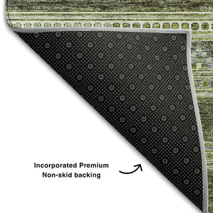 HomeRoots 8' X 10' Olive Green Gray Ivory Southwestern Area Rug - Durable, Washable, UV-Protected Design 657435