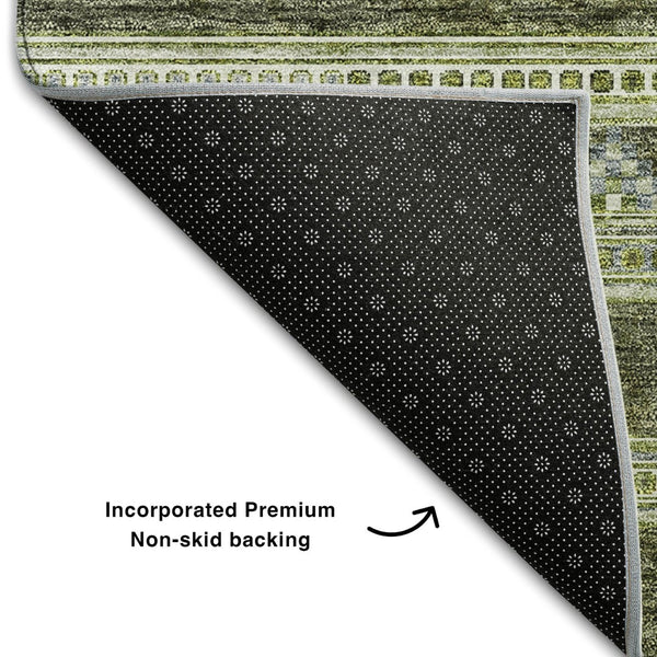 HomeRoots 8' X 10' Olive Green Gray Ivory Southwestern Area Rug - Durable, Washable, UV-Protected Design 657435