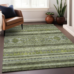 HomeRoots 8' X 10' Olive Green Gray Ivory Southwestern Area Rug - Durable, Washable, UV-Protected Design 657435