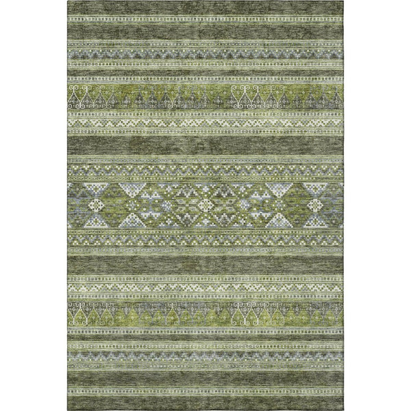 HomeRoots 8' X 10' Olive Green Gray Ivory Southwestern Area Rug - Durable, Washable, UV-Protected Design 657435