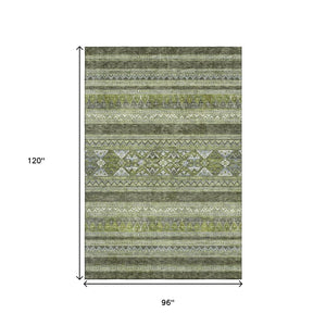 HomeRoots 8' X 10' Olive Green Gray Ivory Southwestern Area Rug - Durable, Washable, UV-Protected Design 657435