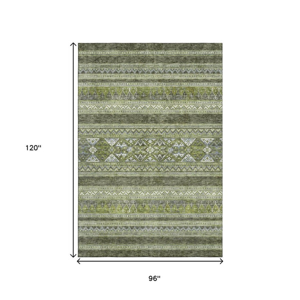 HomeRoots 8' X 10' Olive Green Gray Ivory Southwestern Area Rug - Durable, Washable, UV-Protected Design 657435