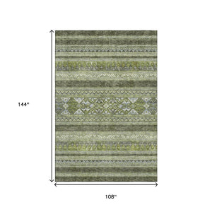 HomeRoots 9' X 12' Olive Green Gray Ivory Southwestern Washable Area Rug - Durable Stain Resistant & UV Protected 657436