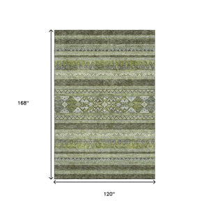 HomeRoots 10' X 14' Olive Green Gray Ivory Southwestern Area Rug – Washable, UV Protected, Durable & Stylish! 657437