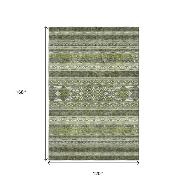 HomeRoots 10' X 14' Olive Green Gray Ivory Southwestern Area Rug – Washable, UV Protected, Durable & Stylish! 657437