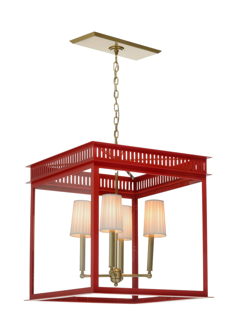 Wildwood Salt Run Lantern Antique Red Lacquer Square Pendant, Warm Clear Panels, 27"H X 24"W, Chain Included 65744
