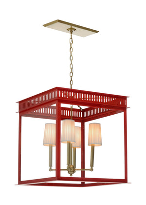 Wildwood Salt Run Lantern Antique Red Lacquer Square Pendant, Warm Clear Panels, 27"H X 24"W, Chain Included 65744