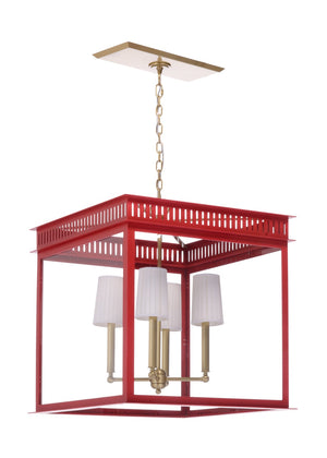 Wildwood Salt Run Lantern Antique Red Lacquer Square Pendant, Warm Clear Panels, 27"H X 24"W, Chain Included 65744