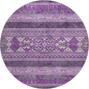 HomeRoots 8' Purple and Ivory Southwestern Washable Round Rug - UV Protected, Stain Resistant, Stylish Comfort 657440