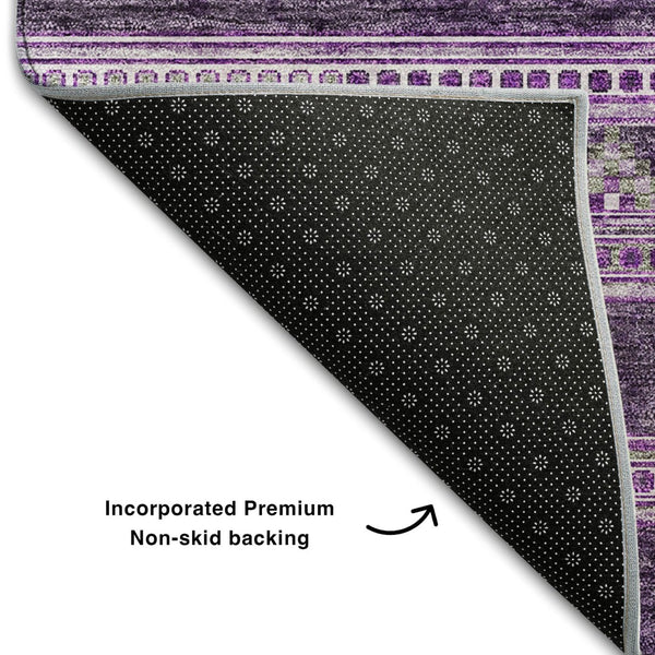 HomeRoots 8' Purple and Ivory Southwestern Washable Round Rug - UV Protected, Stain Resistant, Stylish Comfort 657440