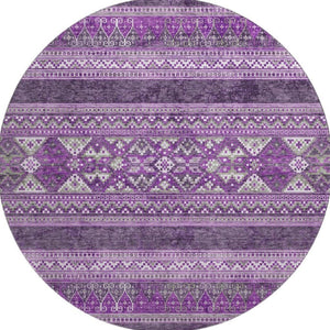 HomeRoots 8' Purple and Ivory Southwestern Washable Round Rug - UV Protected, Stain Resistant, Stylish Comfort 657440