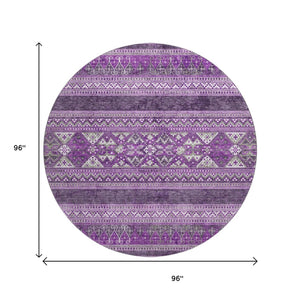 HomeRoots 8' Purple and Ivory Southwestern Washable Round Rug - UV Protected, Stain Resistant, Stylish Comfort 657440