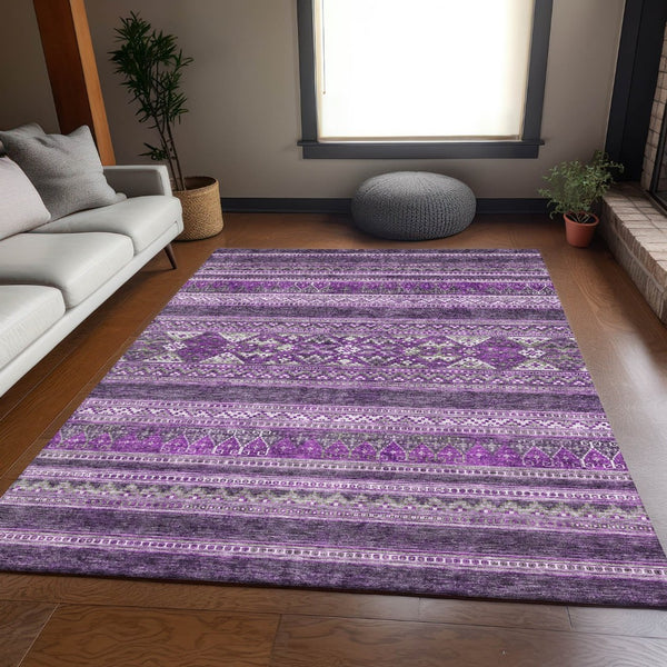 HomeRoots 8' X 10' Southwestern Purple and Ivory Washable Area Rug with UV Protection for High-Traffic Spaces 657441